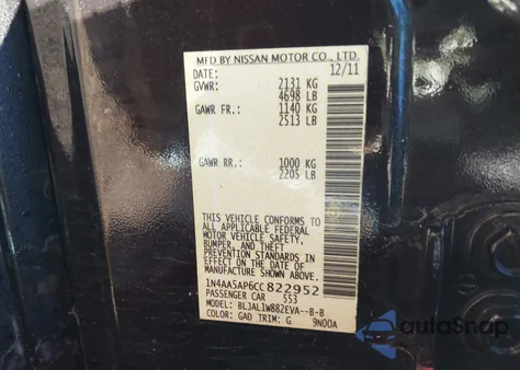 2012 Nissan Maxima 3.5 Sv from USA, damaged, VIN 1N4AA5AP6CC822952